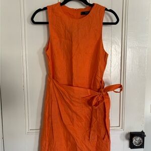 Mango- linen Orange Sleeveless wrap Dress